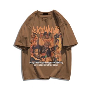 เสื้อยืดแขนสั้น ผ้าฝ้าย พิมพ์ลายตัวอักษร ทรงหลวม ขนาดใหญ่ สไตล์ฮิปฮอป อเมริกัน เรโทร แฟชั่นฤดูร้อน สําหรับผู้ชาย