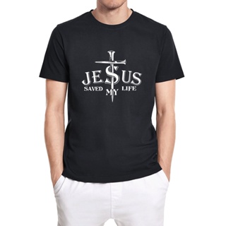 เสื้อยืด คอกลม พิมพ์ลาย Jesus Saved My Life Cross John 3:16 Jesus Lord Of Lords Cross Christian Faiths แฟชั่นสําหร_04