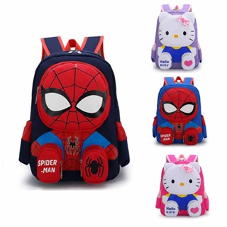 กระเป๋าเป้สะพายหลัง กันน้ํา ลาย Marvel Spiderman Hello Kitty สําหรับเด็กอนุบาล