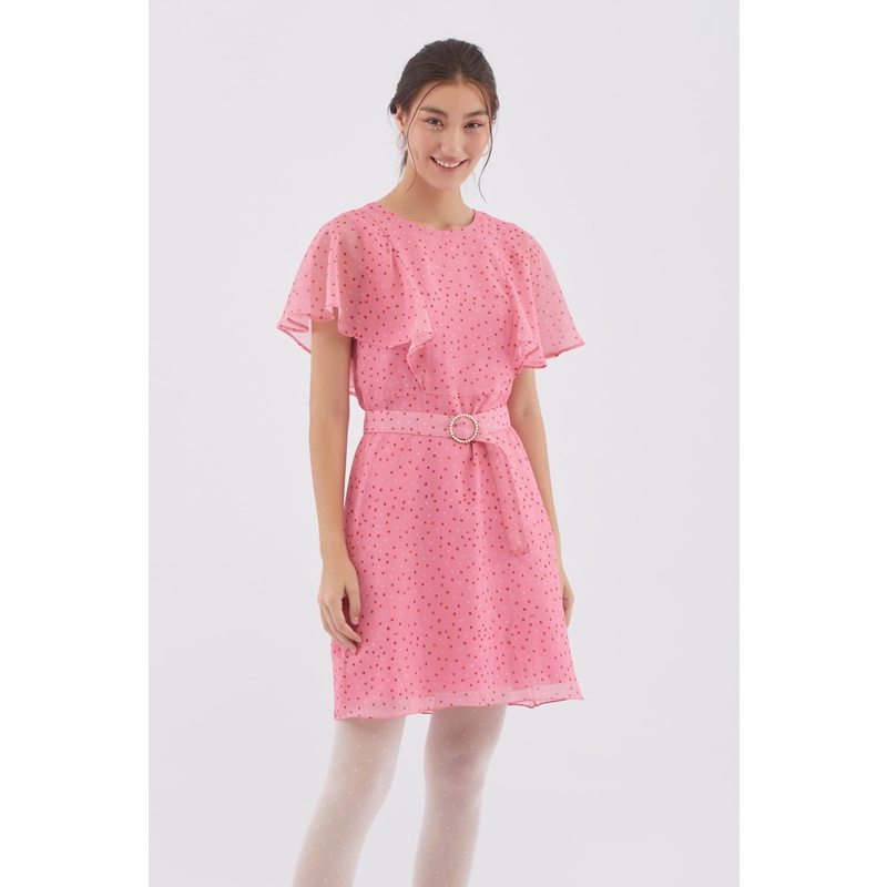 ep-เดรสผ้าชีฟองลายจุด-ผู้หญิง-สีชมพู-dot-print-chiffon-dress-4672