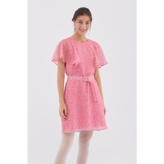 EP เดรสผ้าชีฟองลายจุด ผู้หญิง สีชมพู | Dot Print Chiffon Dress | 4672