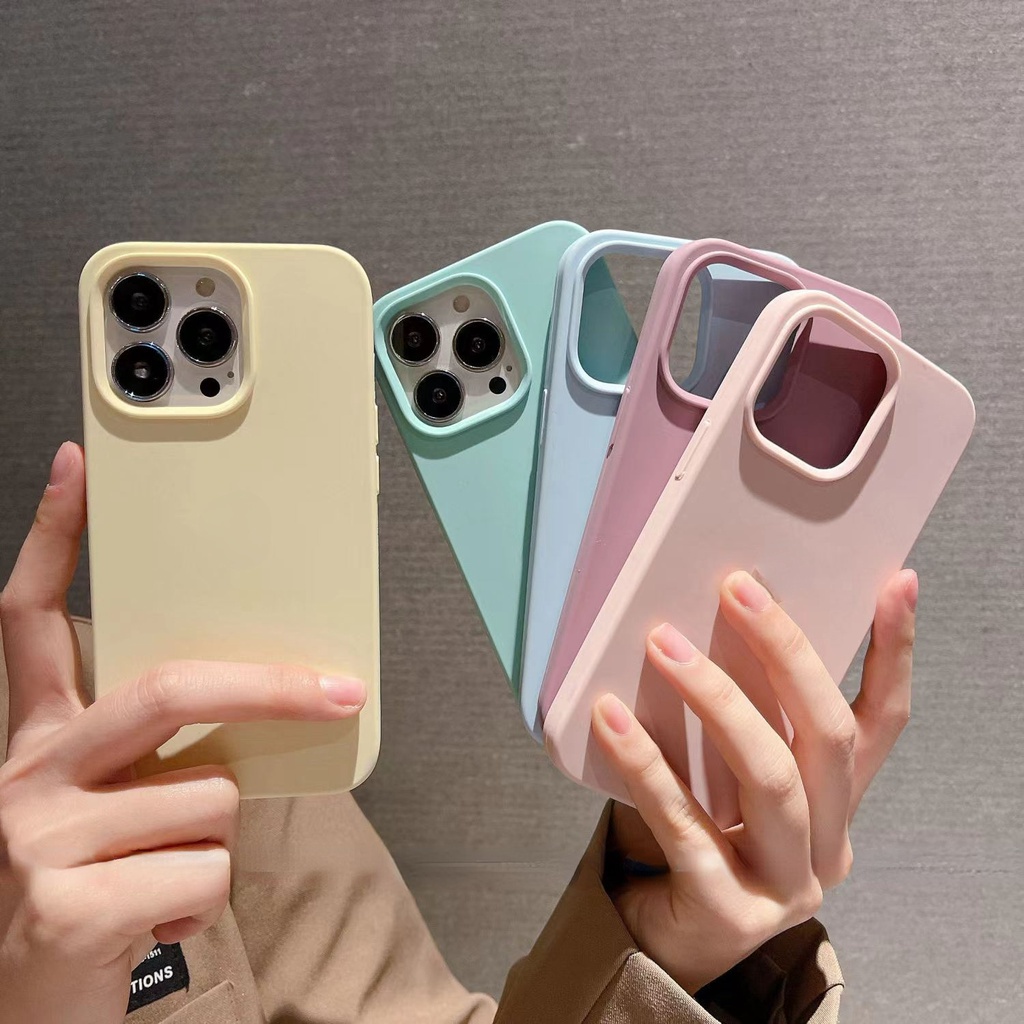 เคสโทรศัพท์มือถือ-ซิลิโคน-สีพื้น-แฟชั่น-สําหรับ-iphone-14-pro-max-12-13-pro-max