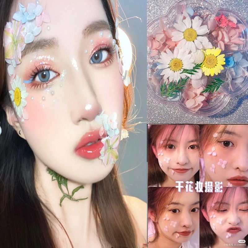 make-up-dry-flower-bride-makeup-facial-decoration-face-decoration-flower-paste-petal-makeup-face-patch-online-celebrity-photo