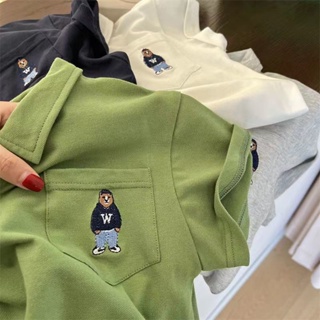 แขนสั้นเด็กผู้ชาย ฤดูร้อนใหม่เวอร์ชั่นเกาหลีของผ้าฝ้ายลายการ์ตูนกระเป๋าเสื้อคอปกปักโปโล