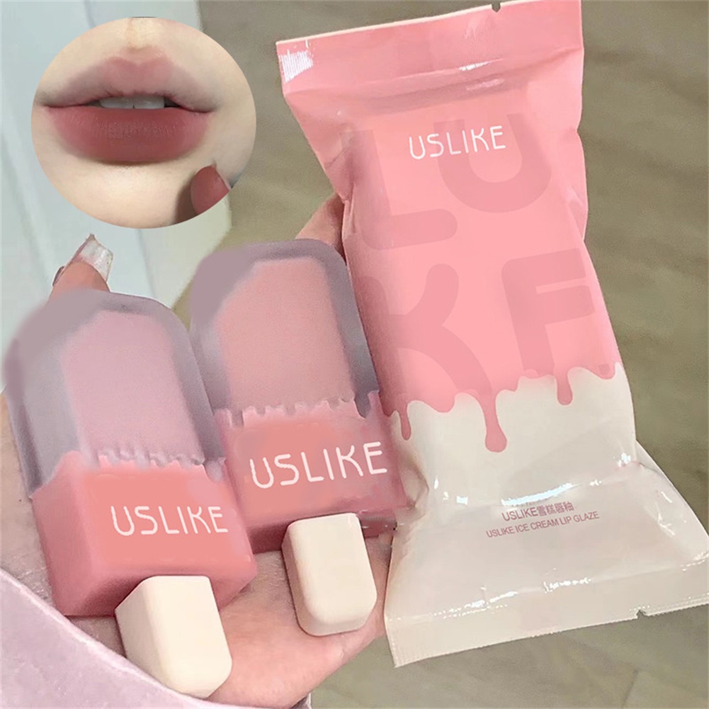 uslike-ice-cream-bag-ลิปกลอส-matte-velvet-long-lasting-lipstick-lip-mud-non-stick-cup-ame1