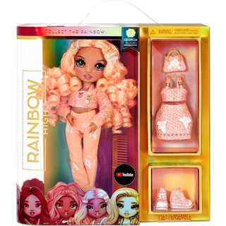 Rainbow High Series 3 Georgia Bloom Fashion Doll – Peach (Light Orange) with 2 Designer Outfits to Mix &amp; Match Accessories ตุ๊กตาแฟชั่น Georgia Bloom สีรุ้ง 3 สีพีช (สีส้มอ่อน) พร้อมชุดออกแบบ 2 ชิ้น เพื่อผสมและจับคู่อุปกรณ์เสริม