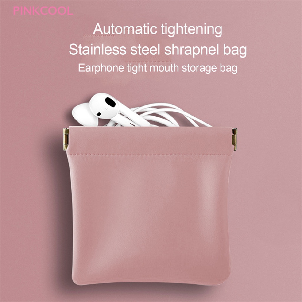 pinkcool-ขายดี-กระเป๋าหนัง-ปิดอัตโนมัติ-สําหรับใส่เหรียญ-กุญแจ-หูฟัง-เครื่องประดับ