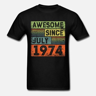 ใหม่ เสื้อยืด ลายตลก Awesome Since July 1974 สไตล์วินเทจ สีดํา สําหรับผู้ชาย