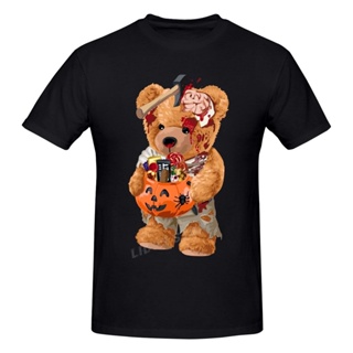 Trick Zombie Teddy Bear Holding Candy Bucket T shirt Harajuku Clothing Short Sleeve T-shirt 100% Cotton Graphics Ts_02