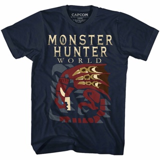 นักล่ามอนสเตอร์  Monster Hunter World Big Red Dragon Mens T Shirt Creature RPG Combat Beast Game_03