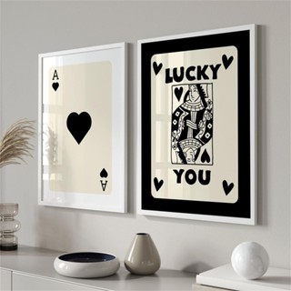 Lucky Ace โปสเตอร์ภาพวาดผ้าใบ ลายเกม Abstract Black Beige สไตล์นอร์ดิก สําหรับตกแต่งผนังบ้าน ห้องนอน ห้องนั่งเล่น