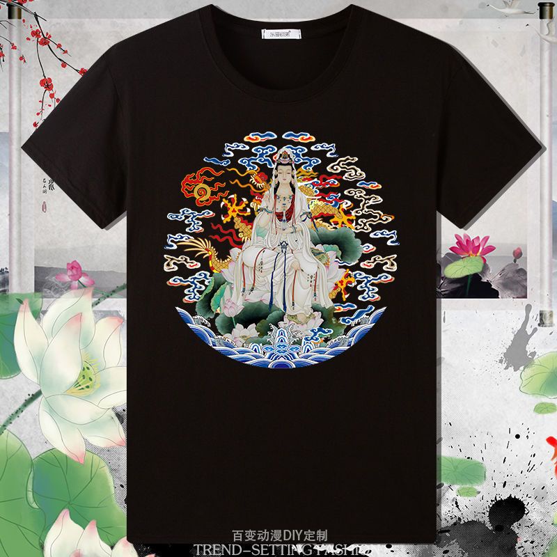 chinese-style-buddha-statue-character-print-loose-genderless-men-women-same-casual-short-sleeved-pure-cotton-t-shir-04