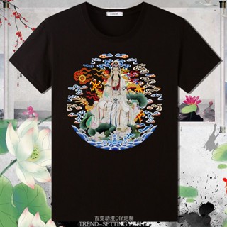 Chinese Style Buddha Statue Character Print Loose Genderless Men Women Same Casual Short-Sleeved Pure Cotton T-Shir_05