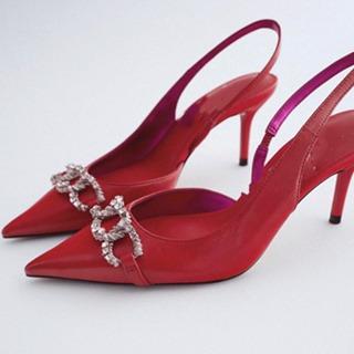 [พร้อมส่ง] Baotou รองเท้าส้นสูง หัวแหลม สีแดง แฟชั่น สําหรับงานแต่งงาน