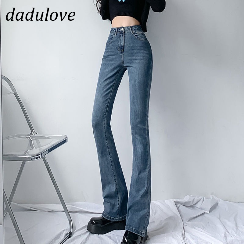 dadulove-2023-new-korean-version-of-ins-micro-flared-jeans-high-waist-niche-elastic-womens-pants