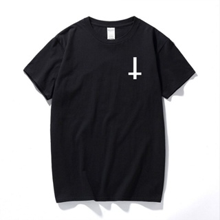 100% Cotton Comfortable Fit Men tshirts Satan Upside Down Cross Worship Satan Funny Interesting Tee for Men XJYE เส_04