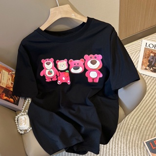Plus Size Cute Bear Print Womens T-shirt Summer Loose New Japanese Fashion Woman Tshirt Short Sleeve Harajuku Roun_07
