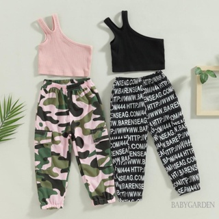 Babygarden-1-6 ปี ชุดเสื้อผ้าเด็กผู้หญิง, เสื้อกล้ามยาง ไหล่ข้างเดียว + กางเกงคาร์โก้