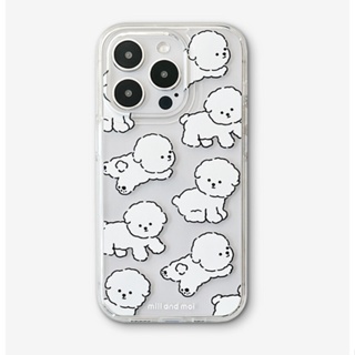 [New] Mill and Moi - White bichon clear hard jelly case compatible for iphone 14 13 12 11 pro max s23 s22 s21 ultra plus cute puppy character design pattern korea casing