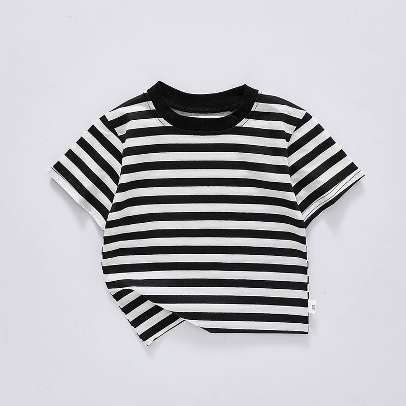 เด็กผู้ชาย-cotton-short-sleeve-t-shirt-striped-top-loose-summer-korean-style-half-sleeve-shirt