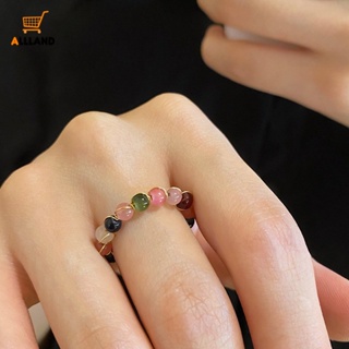 แหวนลูกปัดทัวร์มาลีน เรซิ่น แฮนด์เมด สีรุ้ง สไตล์วินเทจ แฟชั่นสําหรับผู้หญิง