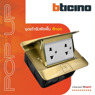 BTicino ชุดเต้ารับฝังพื้น สีทองครบชุด กล่องฝังพื้น+Pop-up+ปลั๊กคู่มีกราวด์| Matix |150627NG+AM5025DWT+150625NN+150620NL