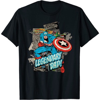 ETVh    ตะเข็บ     Logo  เสือยืดผู้ชาย เสื้อบอดี้โ Marvel Captain America Legendary Dad Fathers Day T-Shirt Avenge_09