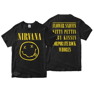 [S-5XL]เสื้อยืด พิมพ์ลายดอกไม้ nirvana SMILEY FACE FLOWER SNIFFIN พรีเมี่ยม สําหรับเด็กวัยรุ่น_03