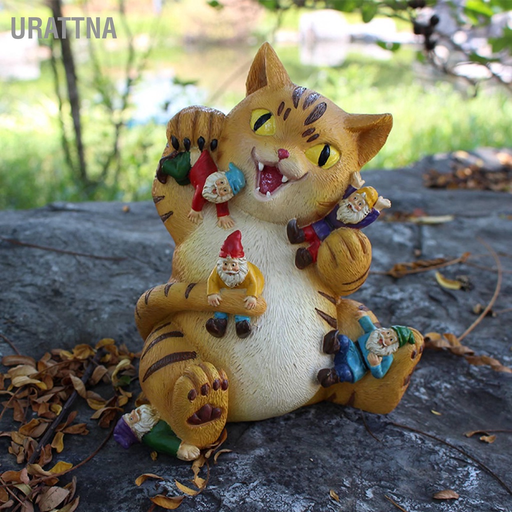 urattna-cat-figurine-รายละเอียดประณีตเนื้อสีสดใสทนทานเรซิ่นรูปปั้นแมวสีเหลืองสำหรับลานสำนักงานในสวน