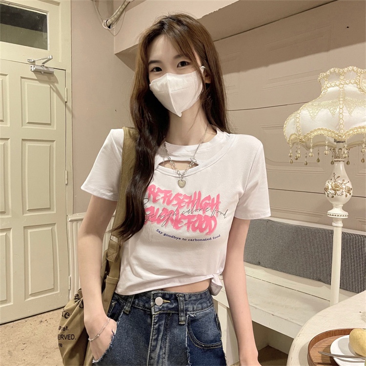 wang-jiao-zhan-เสื้อยืดพิมพ์ลายตัวอักษรสั้นสไตล์สาวฮอตสไตล์ตะวันตก