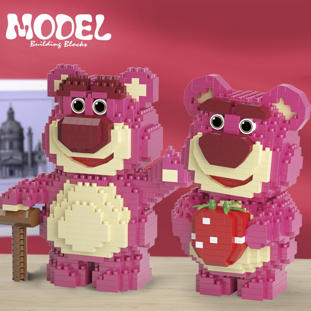 บล็อกตัวต่อเลโก้-รูปดิสนีย์-หมี-lotso-3d-ขนาดเล็ก-สีชมพู-ของเล่นสําหรับเด็ก