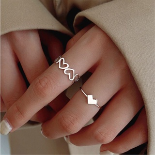ชุดแหวนเงิน รูปหัวใจ ซิงค์ซิน ปรับได้ แฟชั่นสําหรับผู้หญิง 2 ชิ้น