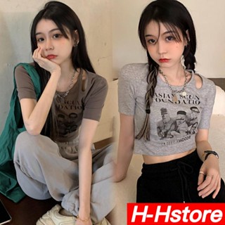 เสื้อยืดแขนสั้น ตัวสั้น แฟชั่นสไตล์เกาหลี สําหรับผู้หญิง、เนื้อผ้านุ่มสบาย