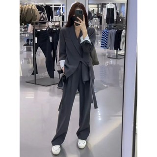 เสื้อสูทแจ็กเก็ตสูท ผ้าเดรป ทรงตรง แบบผูกเชือก แฟชั่นฤดูใบไม้ผลิ สําหรับผู้หญิง