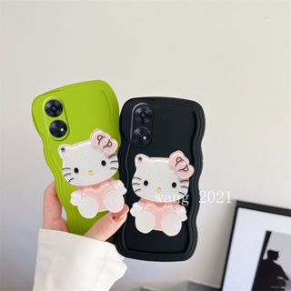 Phone Case OPPO Reno8 T 8T Reno 8 T A78 5G เคส Simple Solid Color Big Waves Casing with Hellokitty Makeup Mirror Lens Protection Soft Cover เคสโทรศัพท