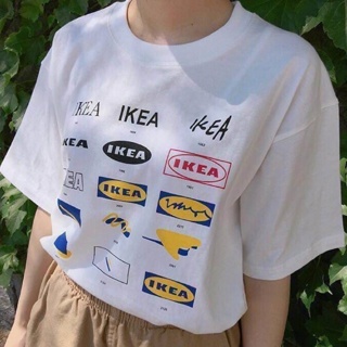 2023เสื้อยืดผ้าฝ้าย เสื้อยืดลาย IKEA