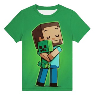 เสื้อยืดแขนสั้น ผ้าตาข่าย พิมพ์ลายการ์ตูน Minecraft sandbox game 3 มิติ แฟชั่นฤดูร้อน สําหรับเด็กผู้ชาย