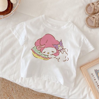 เสื้อยืด พิมพ์ลายการ์ตูน Melody Kawaii สีขาว แฟชั่นสําหรับเด็กผู้หญิง