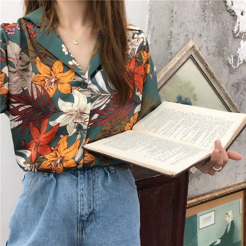 เสื้อเชิ้ตแขนสั้น-พิมพ์ลายดอกไม้-ทรงหลวม-ระดับไฮเอนด์-สไตล์ฝรั่งเศส-เรโทร-เหมาะกับฤดูร้อน