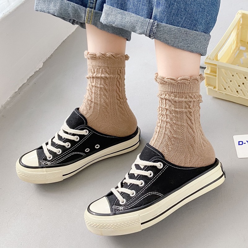 สปอตสินค้า-ถุงเท้าแฟชั่นญี่ปุ่น-สไตล์วินเทจ-ลายลูกไม้-ถุงเท้าผ้าฝ้าย-ถุงเท้าสั้น-สำหรับผู้หญิง