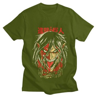 【hotAttack On Titan T Shirt 】Men Short-Sleeve Anime Manga Eren Yeager T-shirt Soft Cotton Regular Fit Tshirt Merchand👕