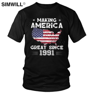 Vintage Making America Great Since 1991 T Shirt Short Sleeved Round Neck Birthday Gift T-shirt Leisure Tee Tops Mer_03