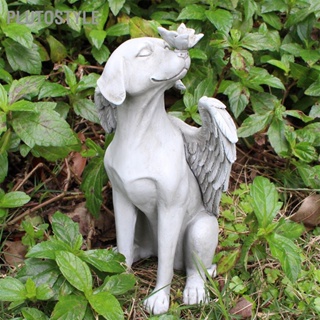  PLUTOSTYLE รูปปั้นอนุสรณ์สุนัขเทวดามือแกะสลักหินสังเคราะห์เรซินสังเคราะห์ที่สวยงามสดใสสำหรับสวนกลางแจ้ง