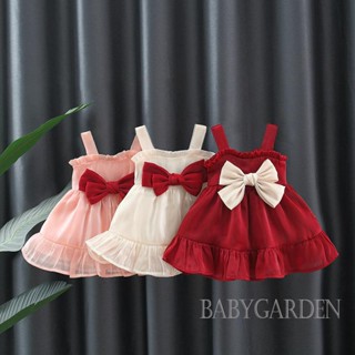 Babygarden-9m-2y ชุดเดรสเจ้าหญิง แขนกุด แต่งโบว์น่ารัก มีซิปด้านหลัง สําหรับเด็กผู้หญิง