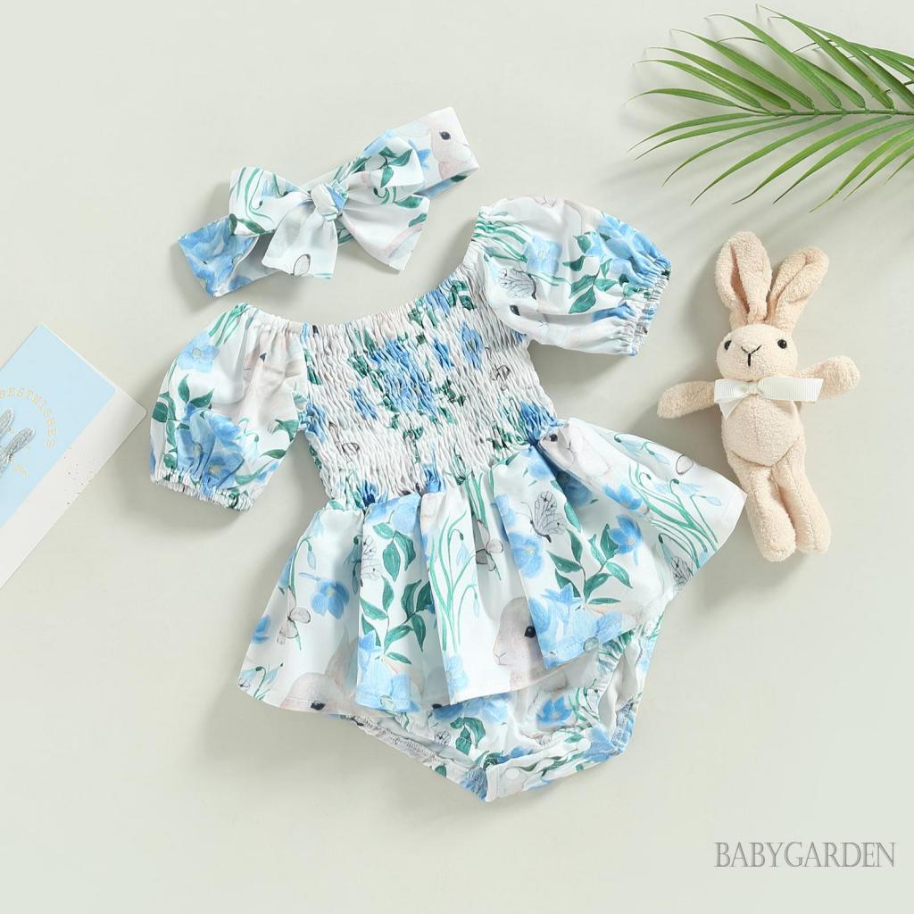 babygarden-0-18-เดือน-ชุดรอมเปอร์-แขนสั้น-เปิดไหล่-พิมพ์ลายกระต่าย-ดอกไม้-ที่คาดผม-สําหรับเด็กผู้หญิง