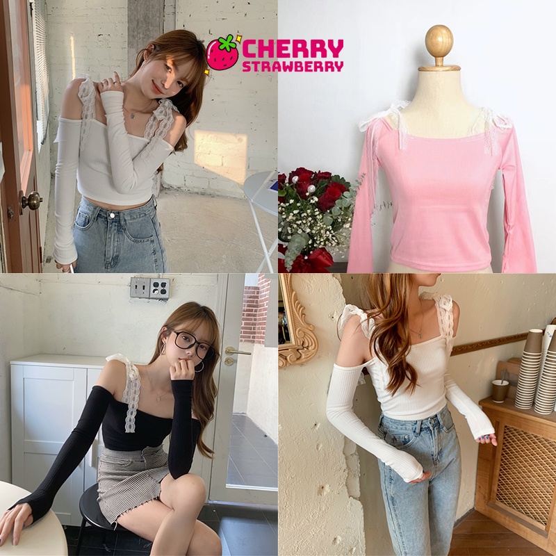เสื้อยืดสายเดี่ยวเเขนยาว-เสื้อยืดเเขนยาวปาดไหล่