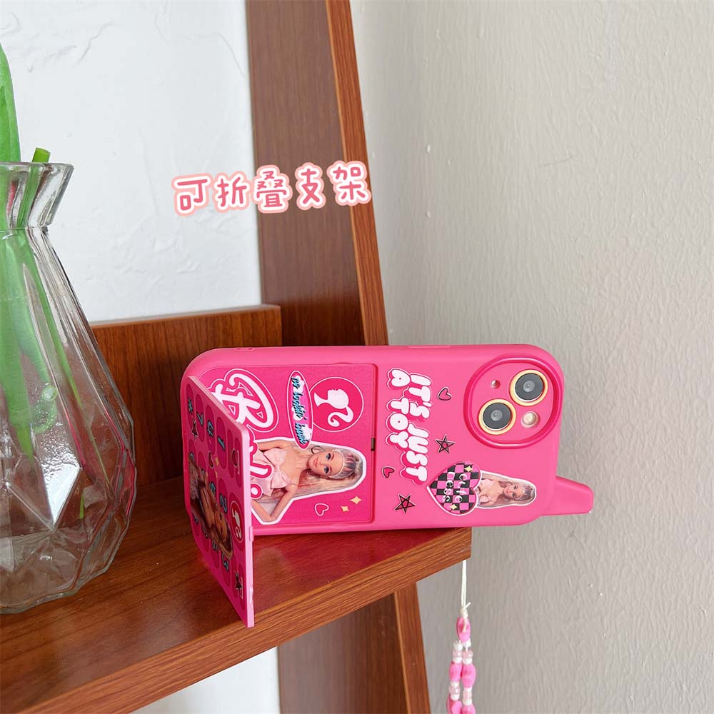 เคสโทรศัพท์มือถือนิ่ม-กันกระแทก-ลายบาร์บี้น่ารัก-พร้อมกระจกพับได้-สําหรับ-iphone-12promax-14promax-11-11promax-12pro-13-13pro-13promax-14-14pro-14plus
