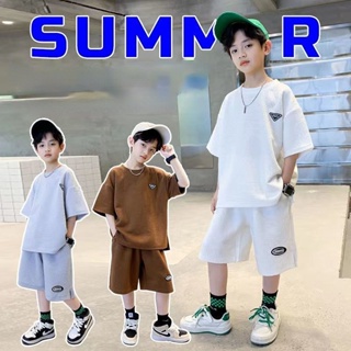เด็กชาย ฤดูร้อน/ชุด 2023 ใหม่ กางเกงขาสั้นเด็กชาย แขนสั้น บางส่วน หล่อเกาหลี ชุดสองชิ้น เสื้อผ้าเด็กผู้ชาย