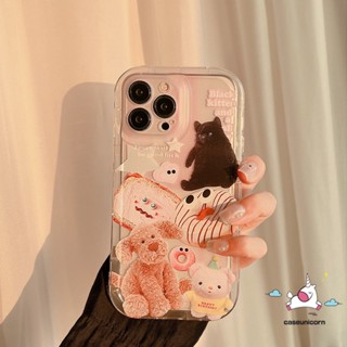 เคสโทรศัพท์มือถือ TPU นิ่ม แบบใส กันกระแทก ลายการ์ตูนสัตว์ สุนัข แมว หมีน่ารัก สําหรับ iPhone 11 13 14 12 Pro MAX 6 6S 7 8 Plus XR X XS MAX