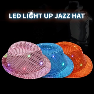 หมวกแจ๊สเรืองแสง LED เรืองแสงในที่มืด สไตล์ฮิปฮอป สําหรับผู้ใหญ่ ทุกเพศ